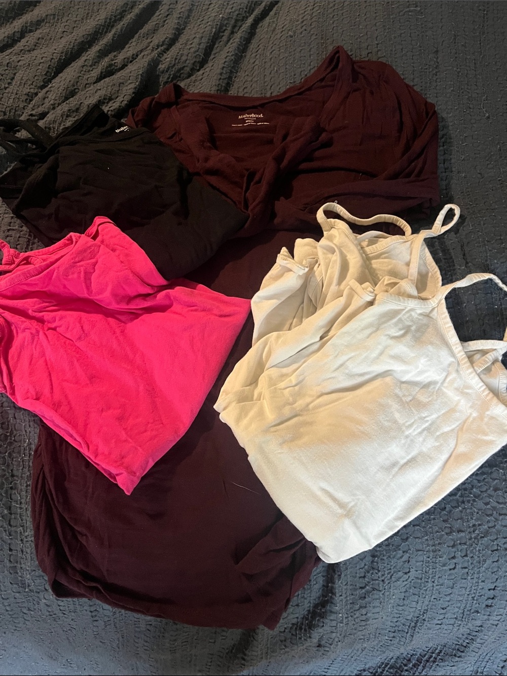 Motherhood Maternity Camisole Bundle in Black, Hot Pink, Ivory, and Dark Plum